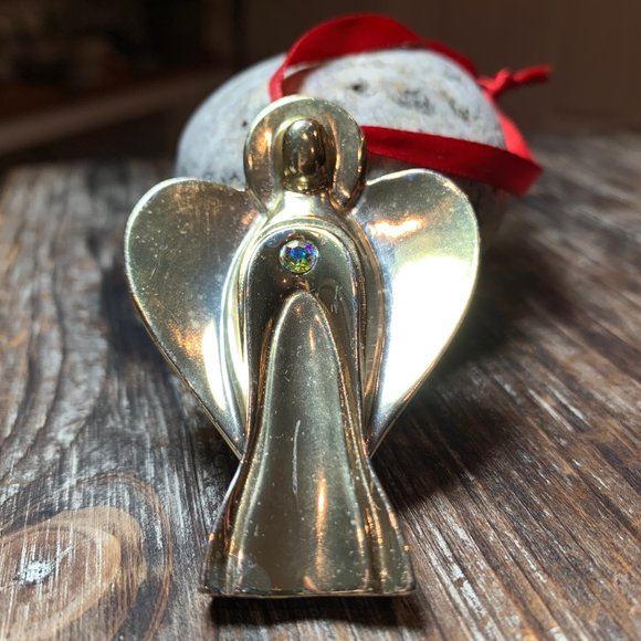 91. Guardian Angel Silver Tone Festive Holiday Ornament - Picture 3 of 3